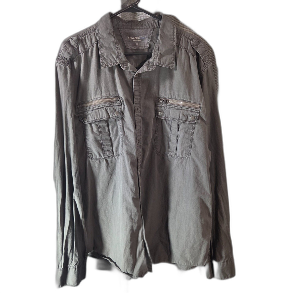 Calvin Klein Men's XXL 2X Safari Shirt Utility Zip Pockets